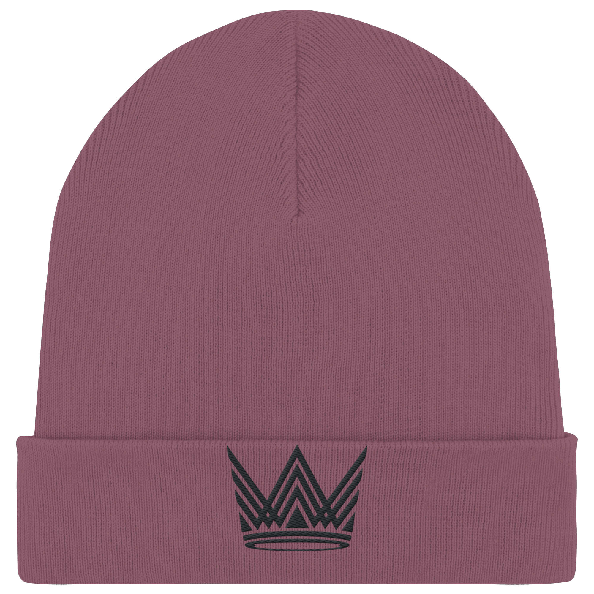 Krone schwarz gestickt - Organic Rib Beanie