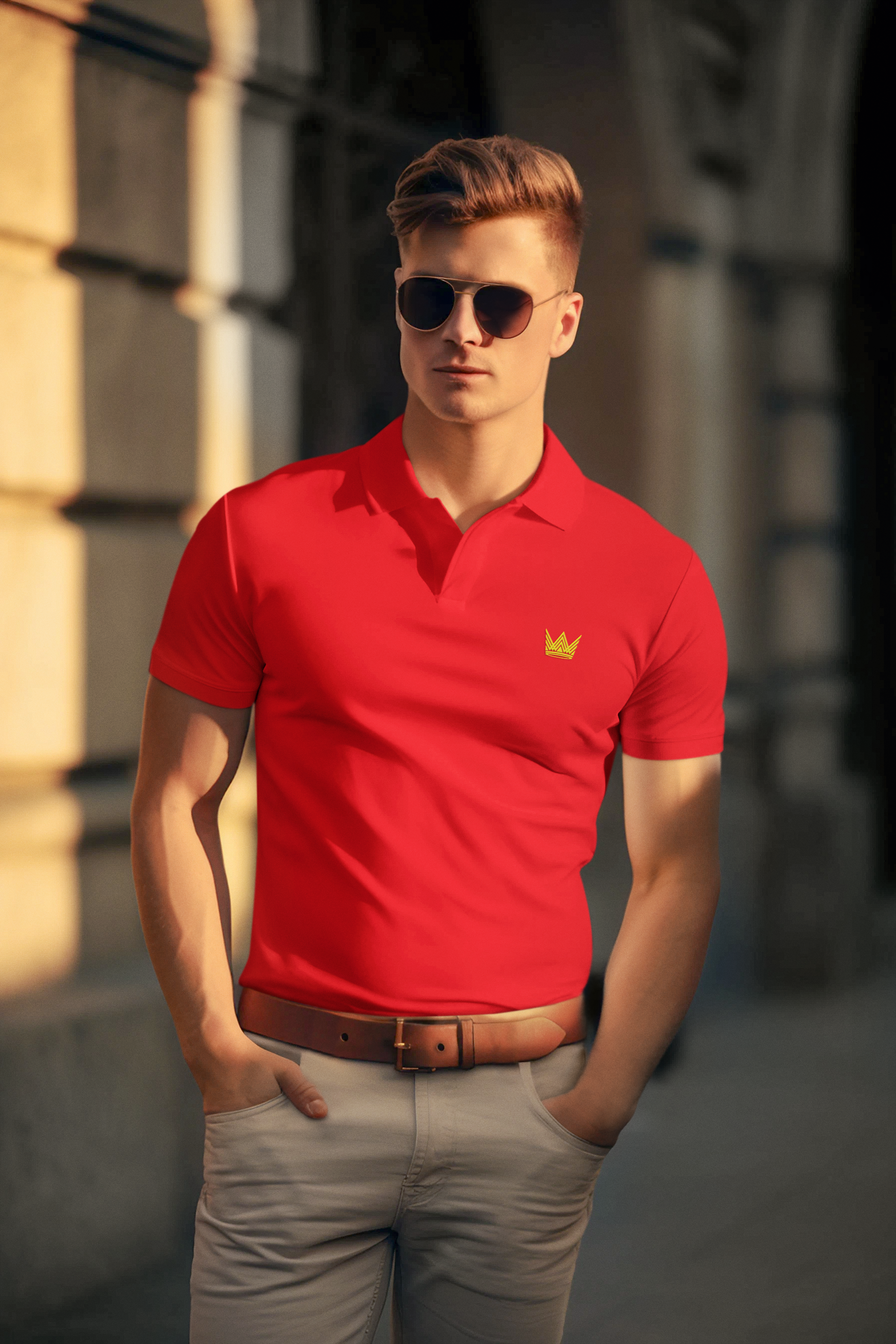 Organic Poloshirt mit Goldkronen Logo gestickt