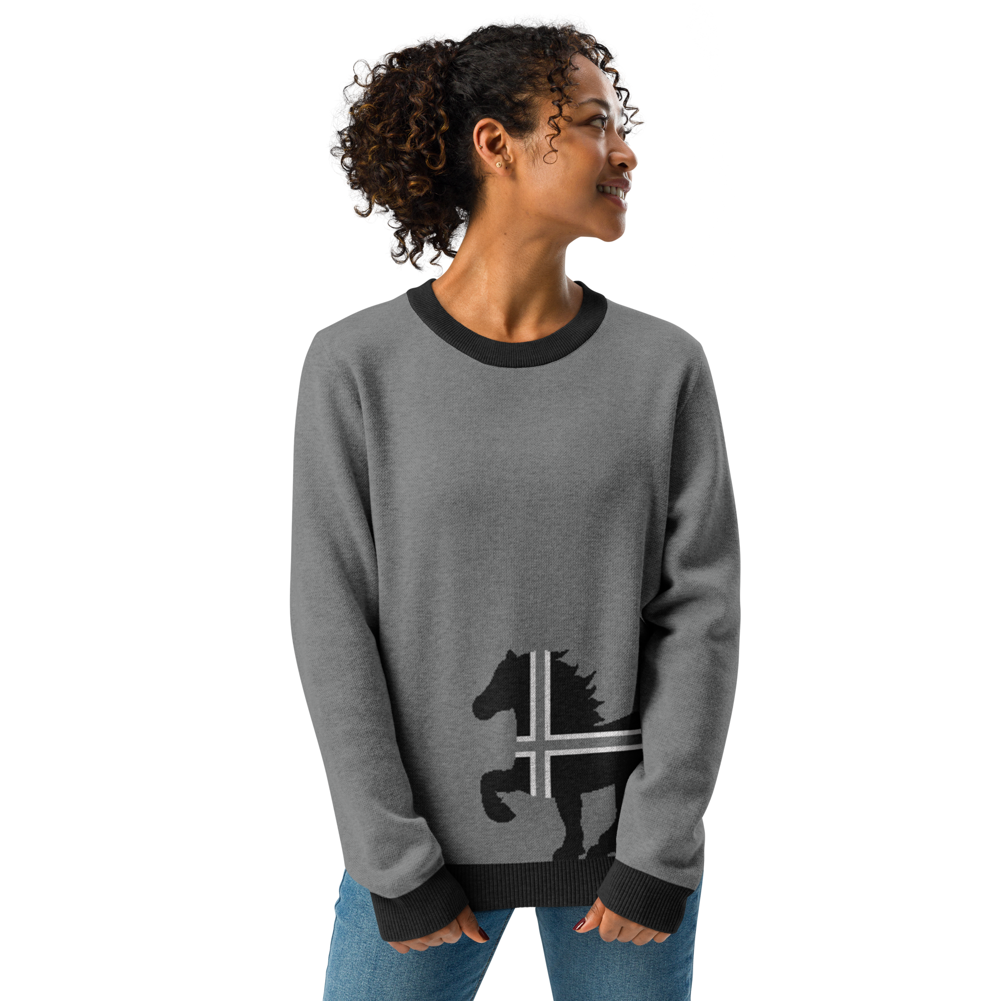 Strickpullover mit  Islandpferd und Rundhalsausschnitt