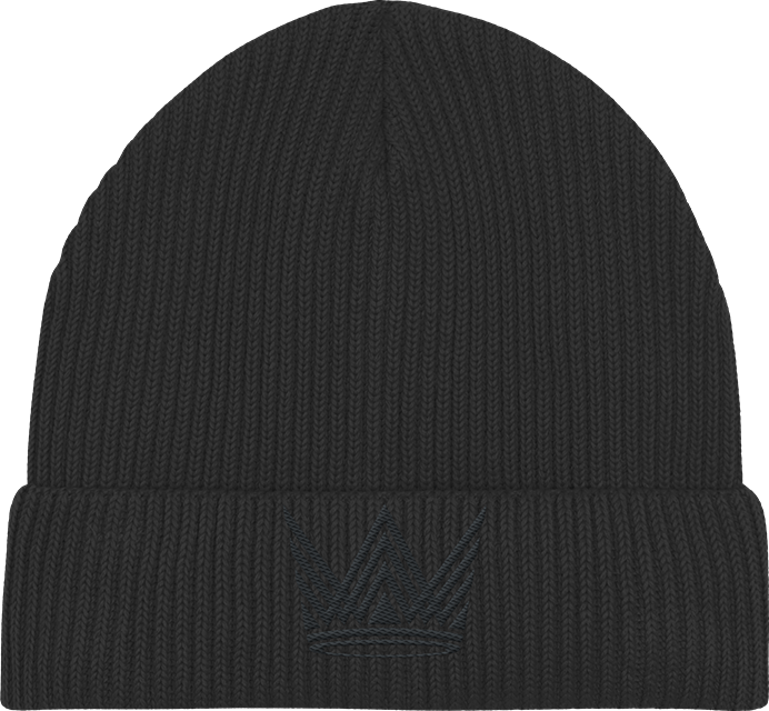 Krone schwarz gestickt - Organic Fisherman Beanie